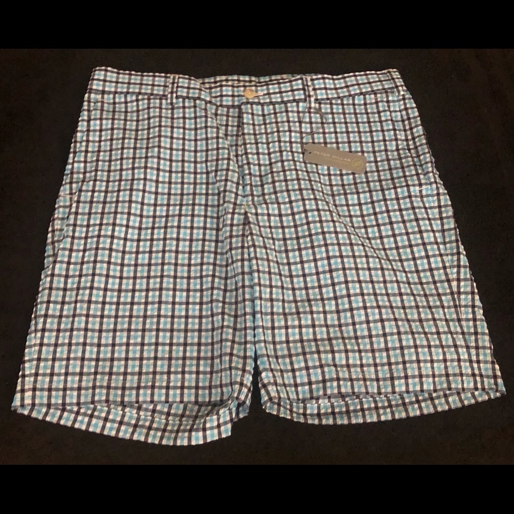 NWT Peter Millar Feather Plaid Golf Shorts 34 $95